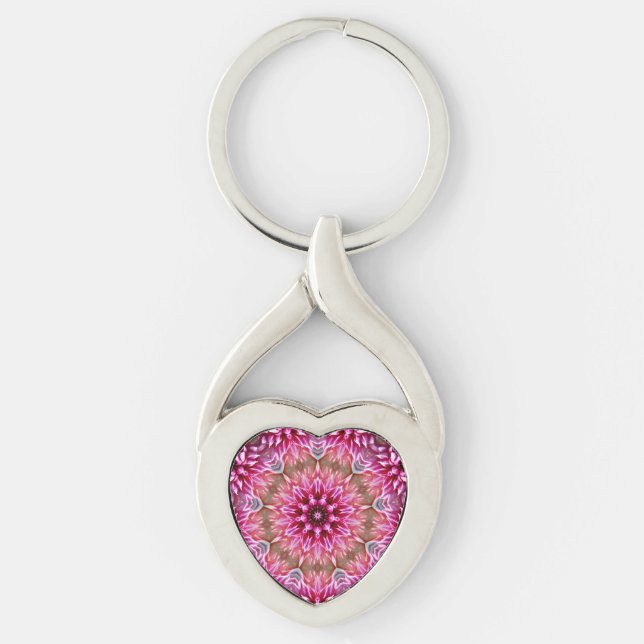 Geometric Mandala Pink Flower Pattern-67545 Keychain (Front)