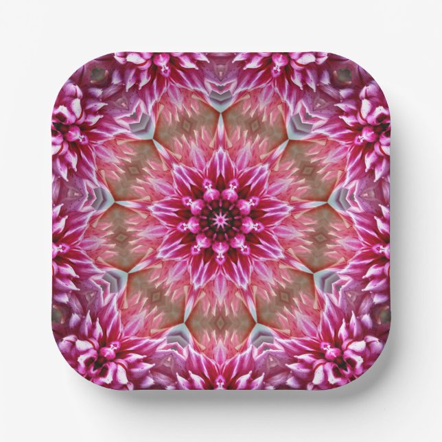 Geometric Mandala Pink Flower Pattern-67545 Paper Plate (Front)