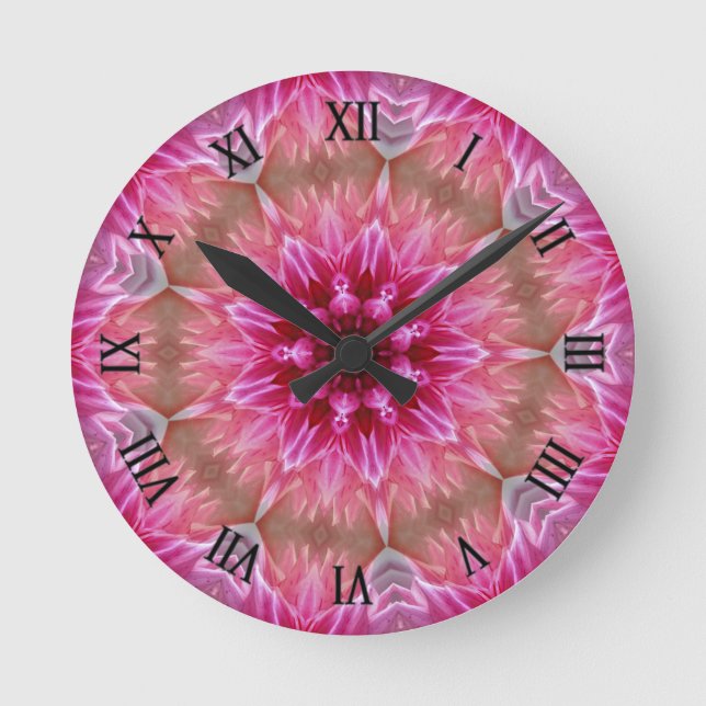 Geometric Mandala Pink Flower Pattern-67545 Round Clock (Front)