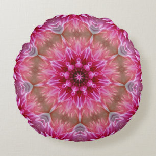 Geometric Mandala Pink Flower Pattern-67545 Round Pillow