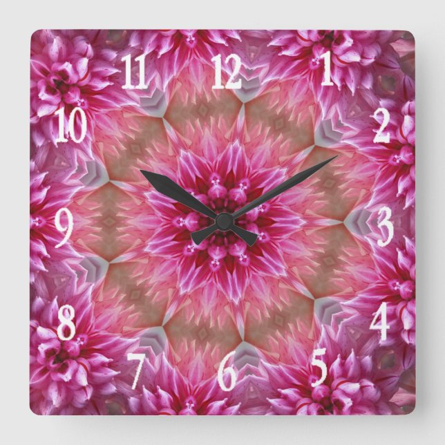 Geometric Mandala Pink Flower Pattern-67545 Square Wall Clock (Front)