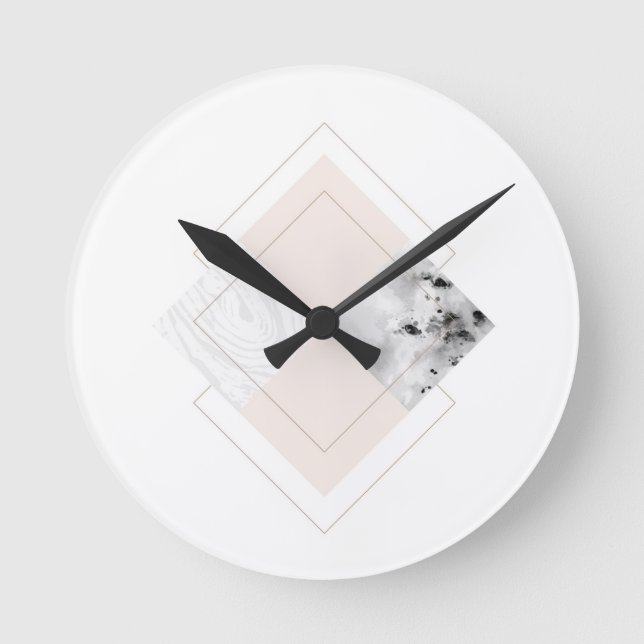 Geometric Marble Design Round Clock (Front)