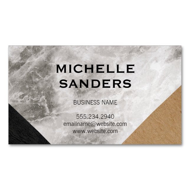 Geometric Marble Faux Leather Craft Magnetic Business Card (Front)