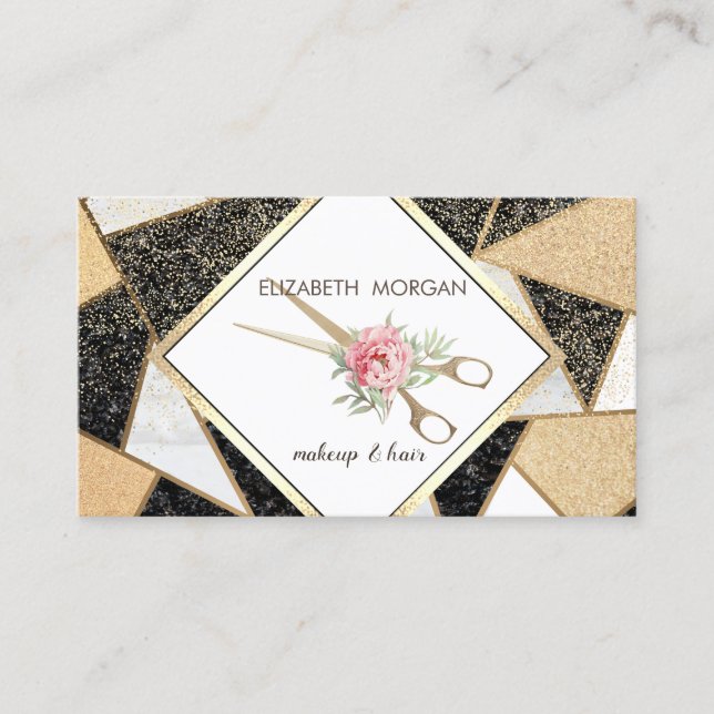Geometric Marble,Glitter,Frame,Confetti, Scissors Business Card (Front)