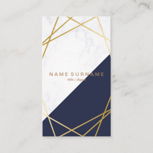 Geometric Marble Gold Blue Vertical Business Card