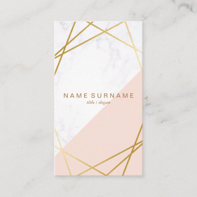 Geometric Marble Gold Pink Vertical Business Card (Front)