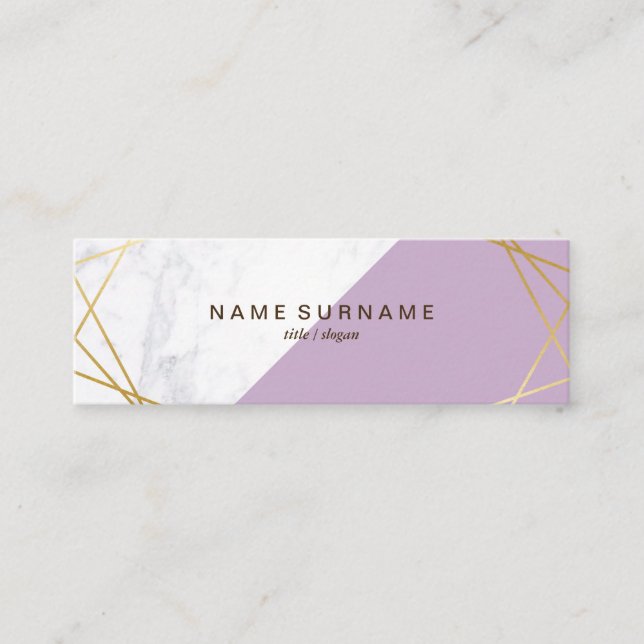 Geometric Marble Lavender Gold Mini Business Card (Front)