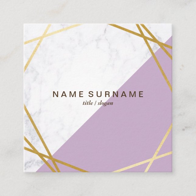 Geometric Marble Lavender Square Business Card (Front)