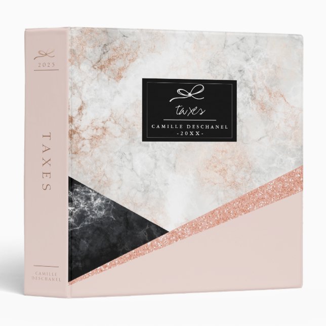 Geometric Marble Rose Gold Personalized Binder (Front/Spine)