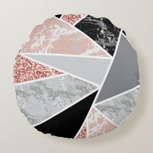 Geometric Marble with Pink Glitter: Seamless Round Pillow