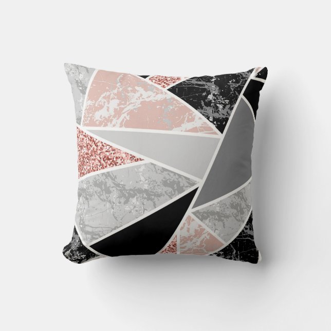 Geometric Marble with Pink Glitter: Seamless Throw Pillow (Front)