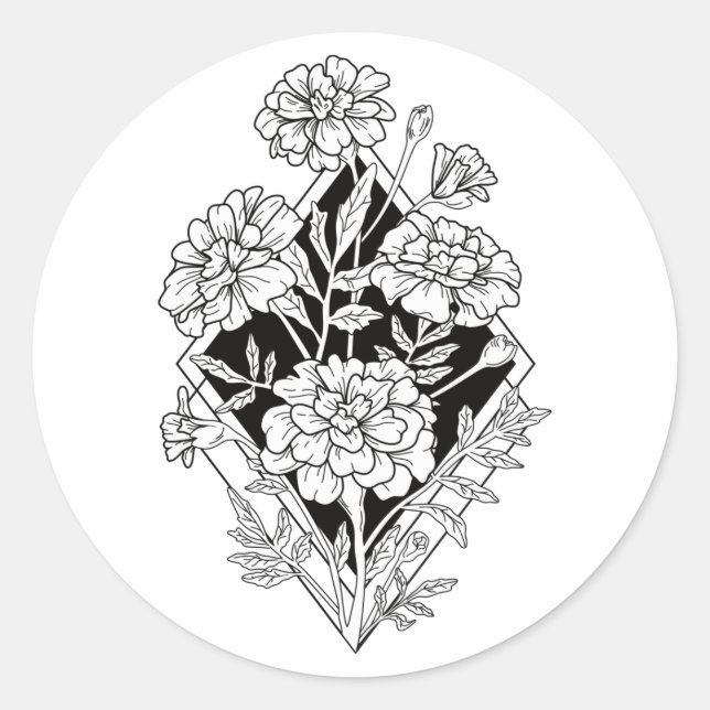 Geometric Marigold Flowers Classic Round Sticker (Front)