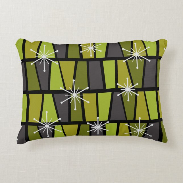 Geometric MCM Abstract Olive Green Accent Pillow (Front)