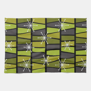 Geometric MCM Abstract Olive Green Kitchen Towel