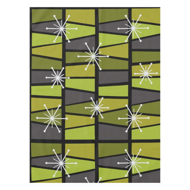 Geometric MCM Abstract Olive Green Tablecloth (Front)