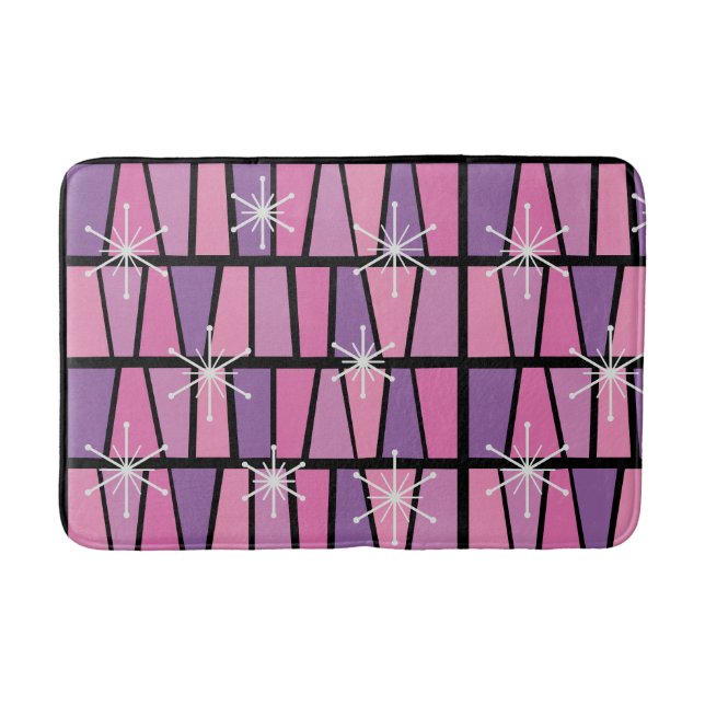 Geometric MCM Abstract Pink Purple Bath Mat (Front)
