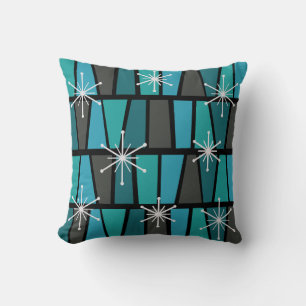 Geometric MCM Abstract Turquoise Teal Throw Pillow