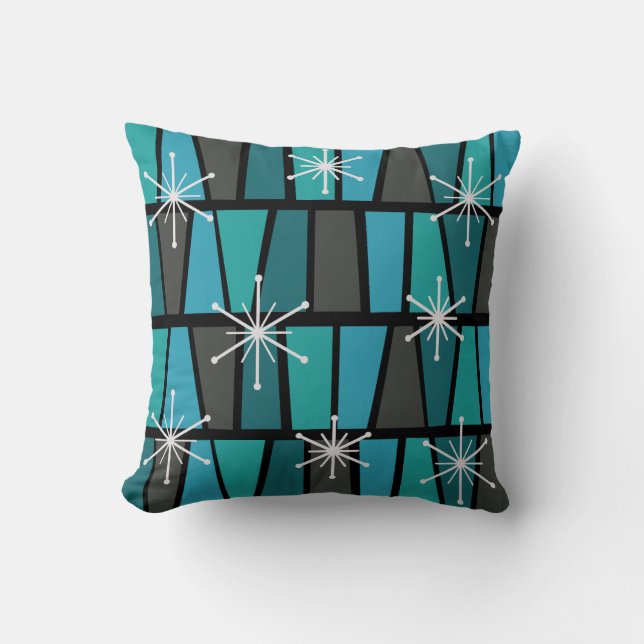 Geometric MCM Abstract Turquoise Teal Throw Pillow (Front)
