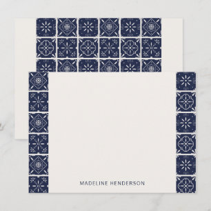 Geometric Mediterranean Tiles Dark Blue Monogram Card