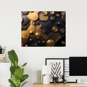 Geometric Metallic Abstract Wall Art – Gold and Bl