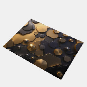Geometric Metallic Abstract Wall Art – Gold and Bl Doormat