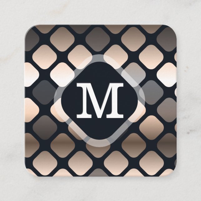 Geometric Metallic Pattern | Monogram Square Business Card (Front)