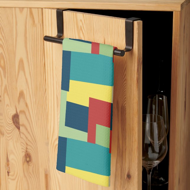 Geometric Mid Century Modern Colourful Pattern Kitchen Towel (Thirds Fold)