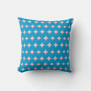 Geometric Mid Century Pattern in Blue and Pink Throw Pillow