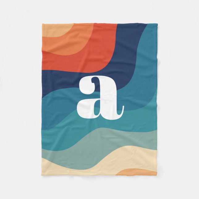 Geometric Mid Century Retro Waves Rainbow Trendy Fleece Blanket (Front)