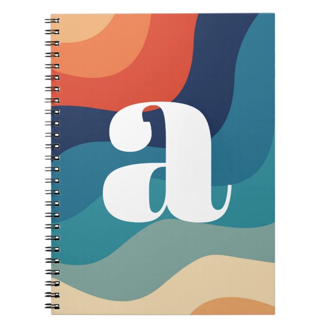 Geometric Mid Century Retro Waves Rainbow Trendy Notebook (Front)