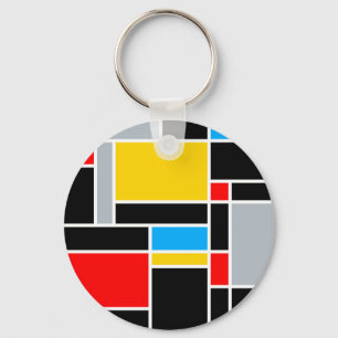 Geometric Minimal Mondrian Style Colour Compositio Keychain