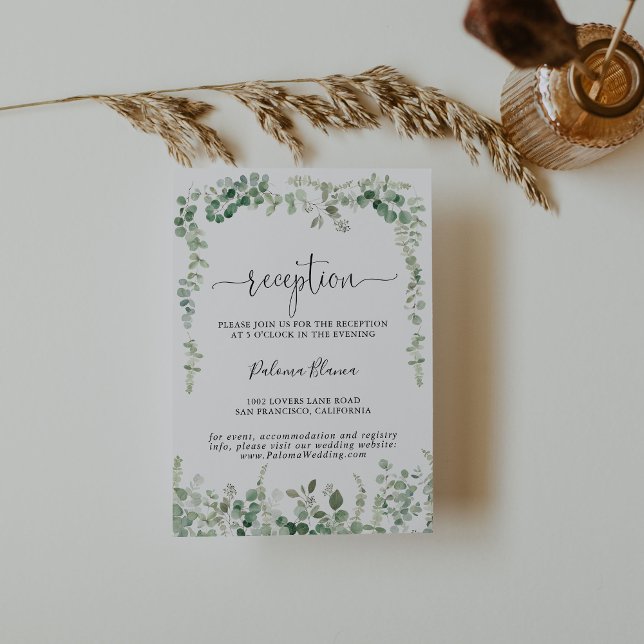Geometric Minimalist Eucalyptus Wedding Reception  Enclosure Card (Creator Uploaded)