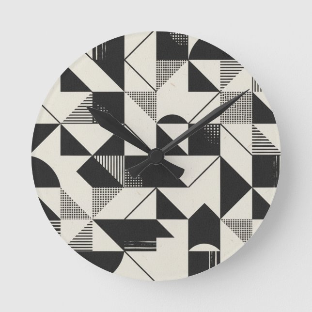 Geometric Minimalist Wall Clock – Black & White De (Front)