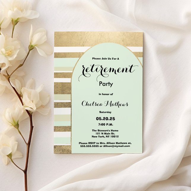 Geometric mint green gold arch Retirement Party  Invitation (Geometric mint green gold arch Retirement Party)
