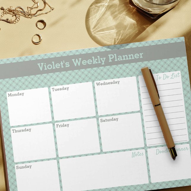 Geometric Mint & Grey Custom Weekly Planner Notepad (Creator Uploaded)