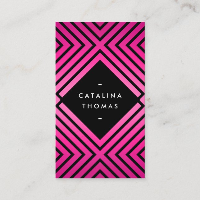 Geometric Mod Bold Black and Neon Pink Pattern Business Card (Front)