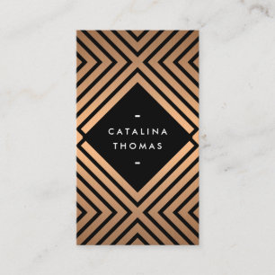 Geometric Mod Bold Black and Rose Gold Pattern Business Card