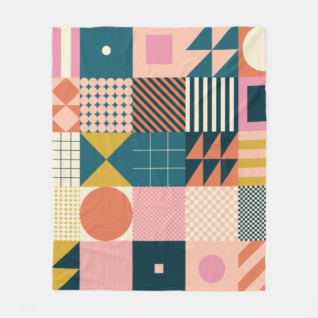 Geometric Modern Abstract: Colourful Design Fleece Blanket (Front)