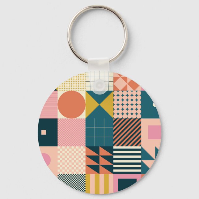 Geometric Modern Abstract: Colourful Design Keychain (Front)