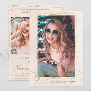 Geometric Modern Blush Pink Gold Graduation Photos Announcement