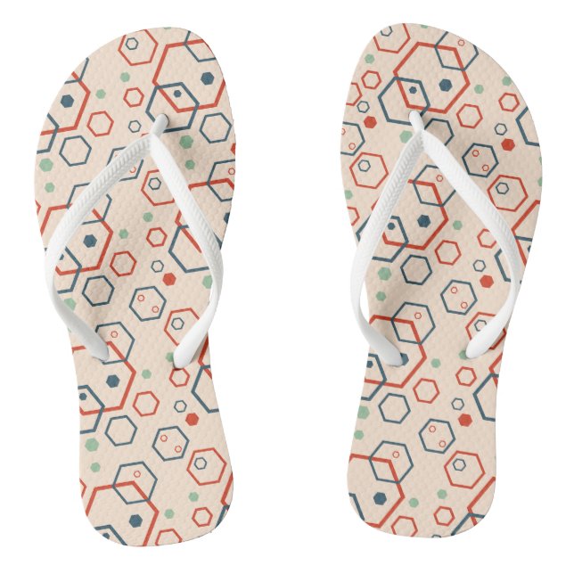 Geometric modern coloured hexagonal pattern flip flops (Footbed)