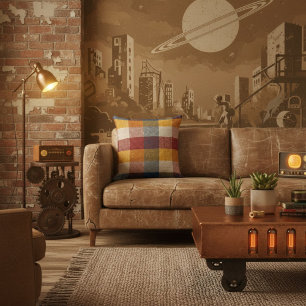 Geometric modern colourful block retro pattern throw pillow