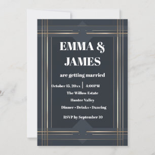 Geometric Modern Dark Grey, Silver & Gold Invitation
