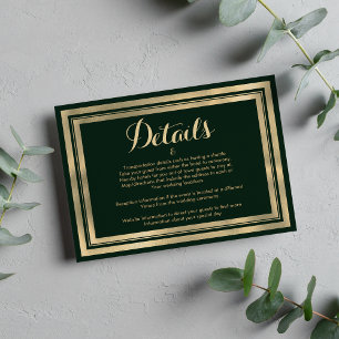 Geometric modern forest green gold Details Enclosure Card