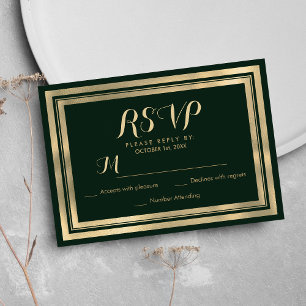 Geometric modern forest green gold RSVP