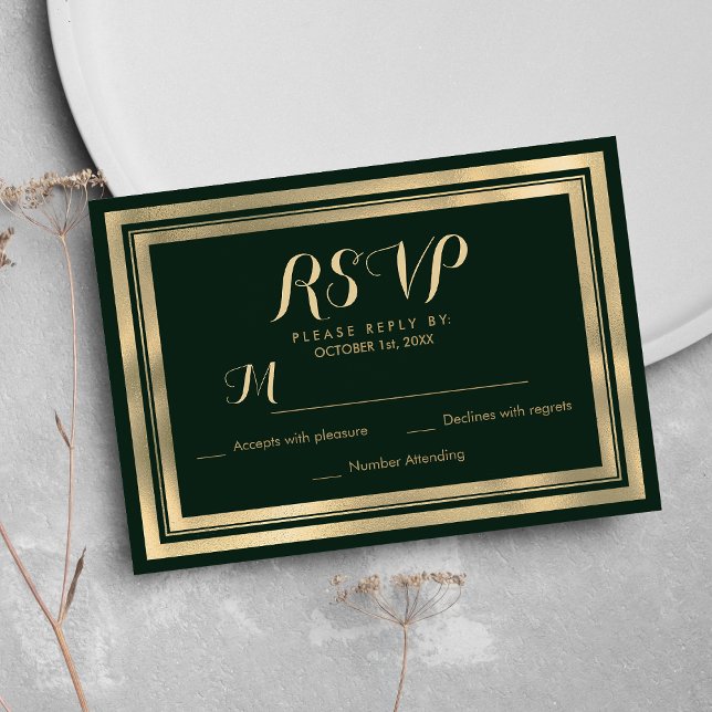 Geometric modern forest green gold RSVP (Geometric modern forest green gold RSVP)