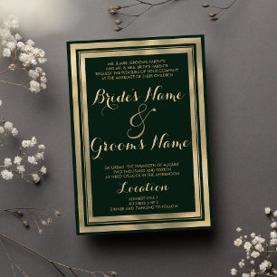 Geometric modern forest green gold Wedding Invitation