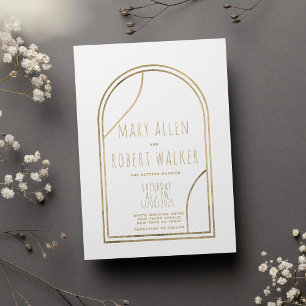 Geometric modern gold arch white classy wedding  invitation