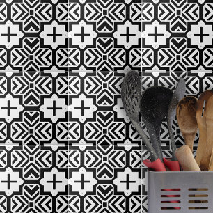 Geometric Modern Mosaic Pattern in Black and White Tile