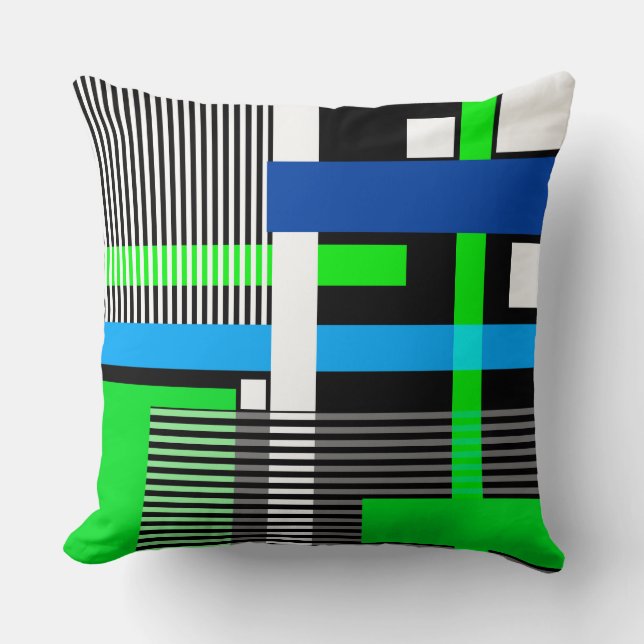 Geometric modern pattern in blue and green tones throw pillow (Front)